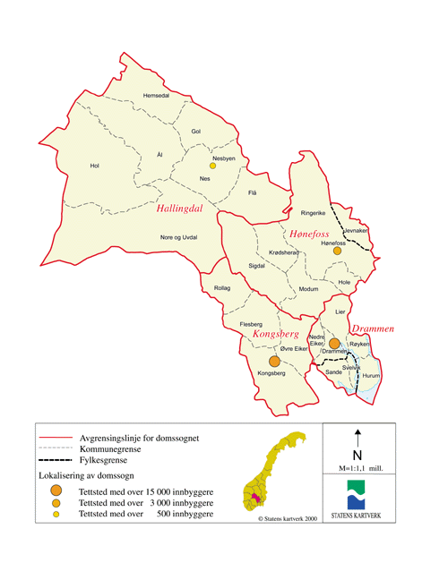 Figur 14.28 Kart over ny domstolstruktur i Buskerud fylke