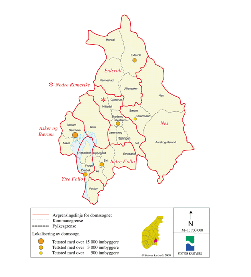 Figur 14.29 Kart over dagens domstolstruktur i Akershus fylke