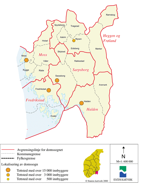 Figur 14.31 Kart over dagens domstolstruktur i Østfold fylke