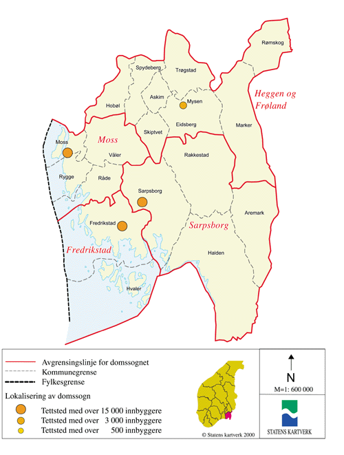 Figur 14.32 Kart over ny domstolstruktur i Østfold fylke