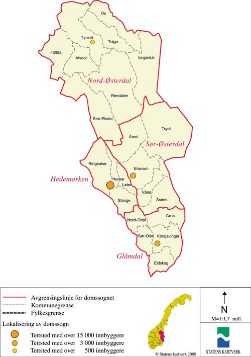 Figur 14.36 Kart over ny domstolstruktur i Hedmark fylke