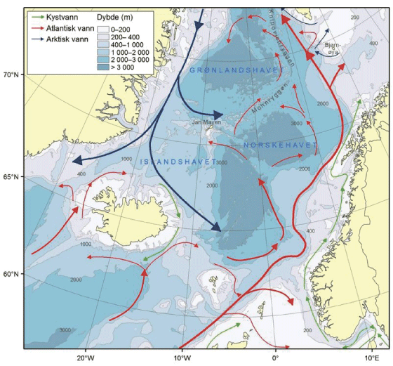 Figur 4.22 Norskehavet – straumar og djupn