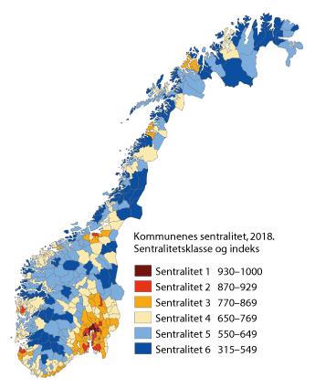 Figur 4.8 Sentralitetsklasser 2018
