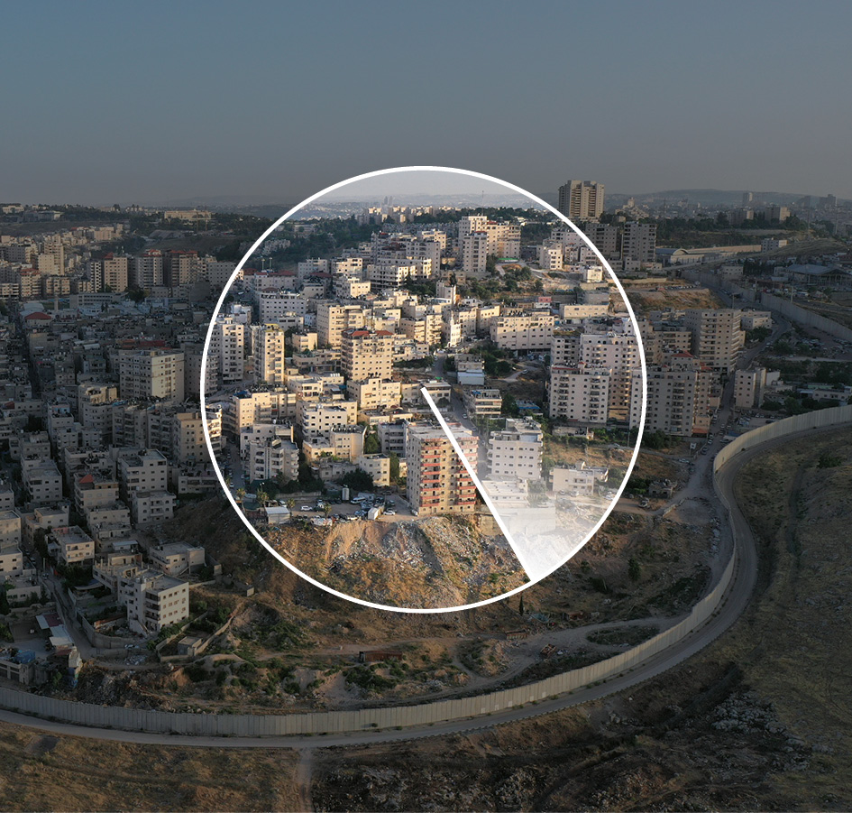 Sikkerhetsmur som deler Israel og Palestina - Luftfoto.