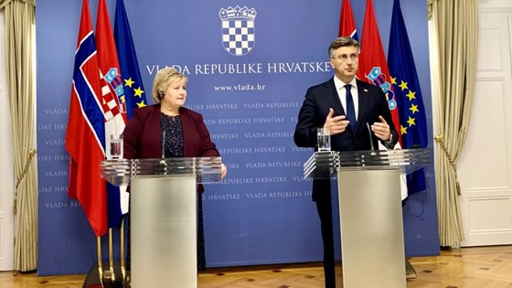 Kroatias statsminister Andrej Plenkovic tok i mot statsminister Erna Solberg 20. november 2019. 