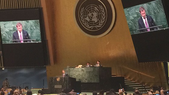 Helse- og omsorgsminister Bent Høie taler i FN.