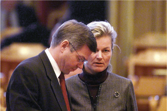 Figure 3.3 Prime Minister Kjell Magne Bondevik  and Minister of Defence Kristin Krohn Devold on  8 November, before addressing the Storting on the situation in the wake of the terror attacks on  11 September. Norway was prepared to support  the US in the ‘war o...
