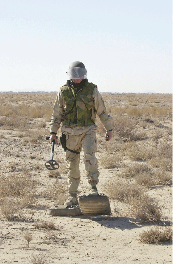 Figure 4.2 
Norway’s first operational unit in Afghanistan was an explosive ordnance disposal (EOD) team of sixteen mine clearance personnel with two mine clearing vehicles, shown here at Kandahar airfield. 
