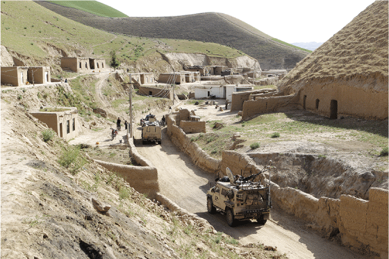 Figure 8.10 Norwegian police effort in Faryab: the security situation made it difficult for Norwegian police officers to move about in the province  in order to train the Afghan police force.  Here, a police-mentoring team is on its way to  the Pashtun Kot distr...