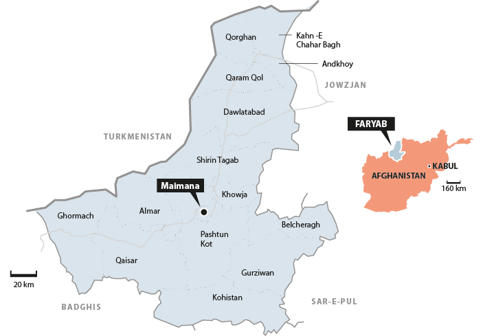 Figur 8.2 Kart over Faryab provins med distriktsgrenser