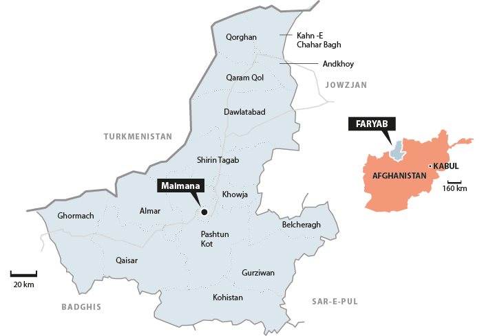 Figur 8.2 Kart over Faryab provins med distriktsgrenser