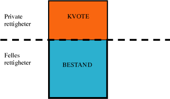 Figur 7.2 Relasjonen mellom private og felles 
 rettigheter til en fiskeressurs.