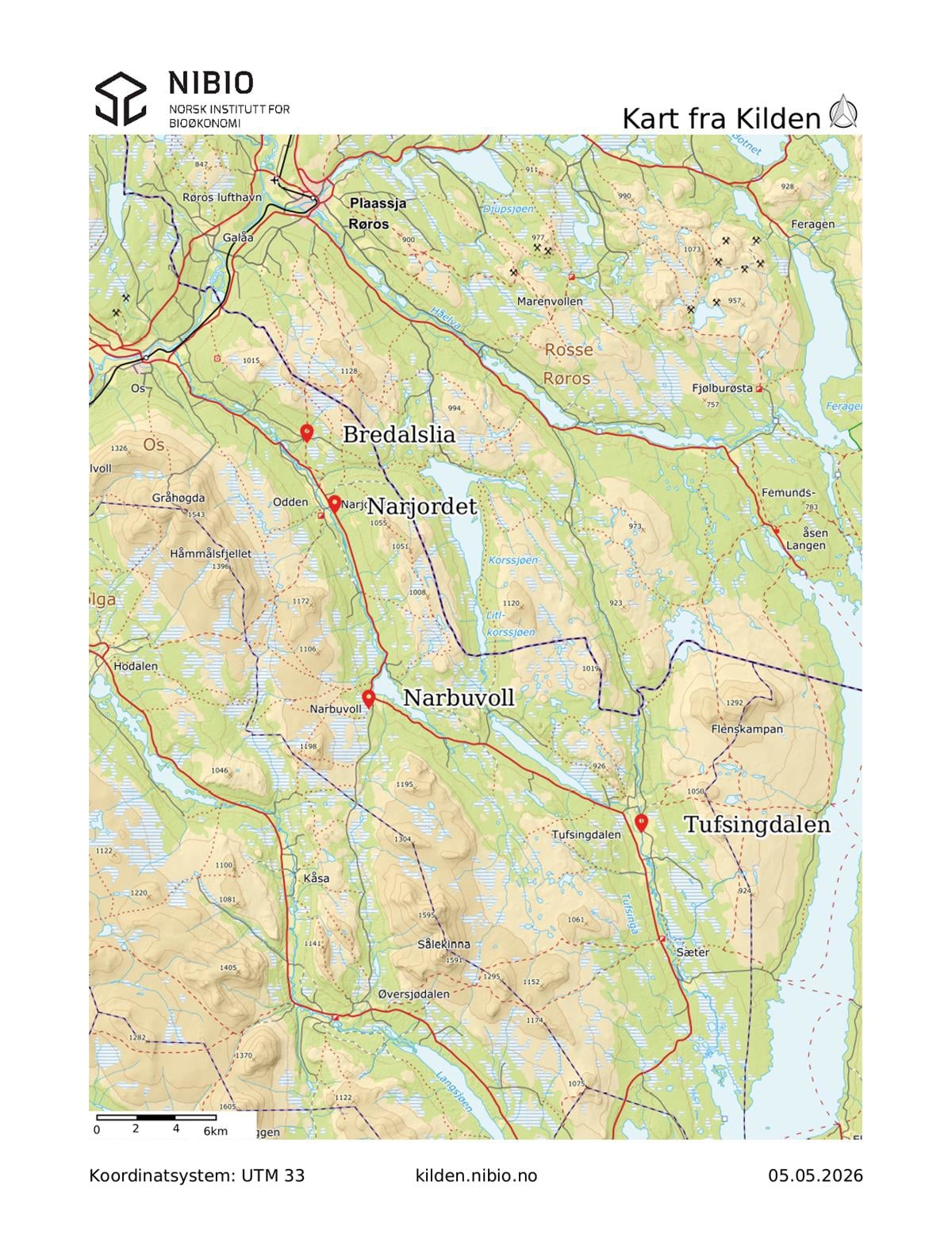 Kart som viser det geografiske området for utvalgets arbeid