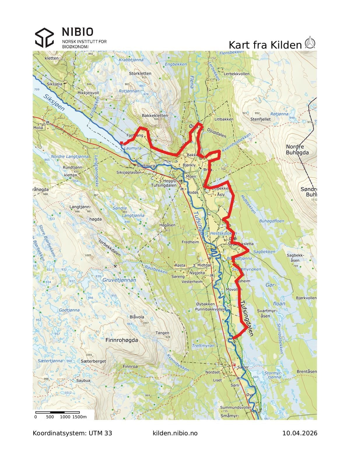 Kart som viser sperregjerde i Tufsingdalen