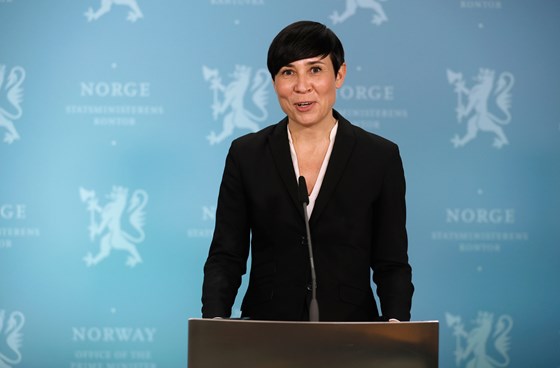 Minister of Foreign Affairs Ine Eriksen Søreide on a press conference after a signing an agreement between Norway and USA