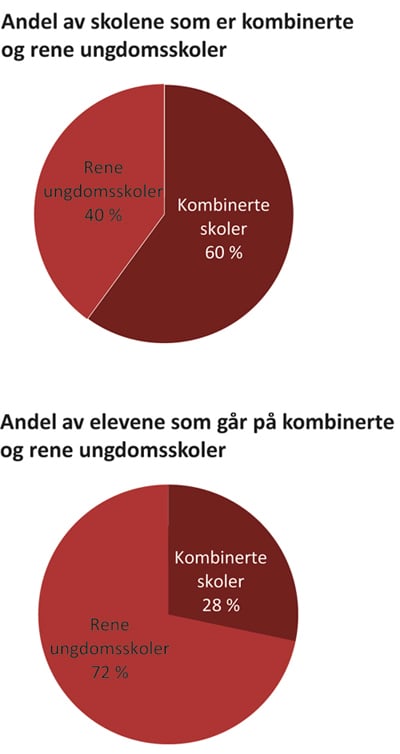Figur 12.2 Andel kombinerte og rene ungdomsskoler. Andel av elevene.