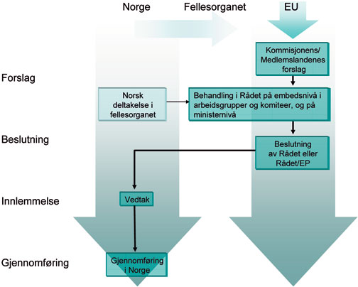 Figur 3.1 Prosedyrer og påvirkningsmuligheter i Schengen-relevante
 saker.