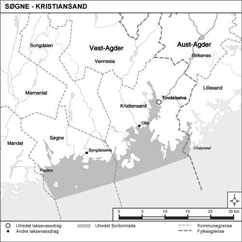 Figur 1.13 Kart over det utredete sjøområdet Søgne–Kristiansand