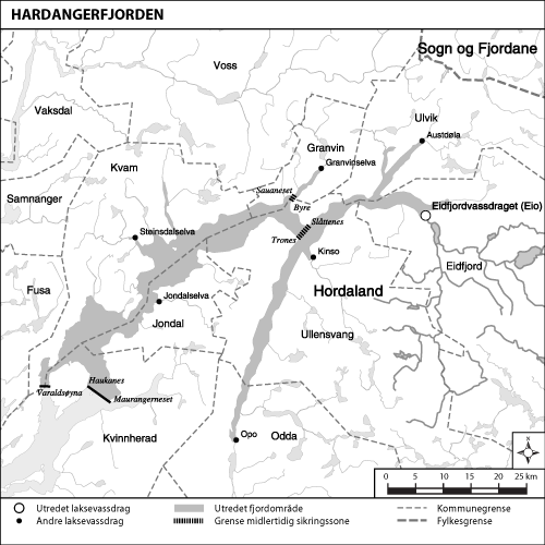 Figur 1.16 Kart over det utredete området Hardangerfjorden