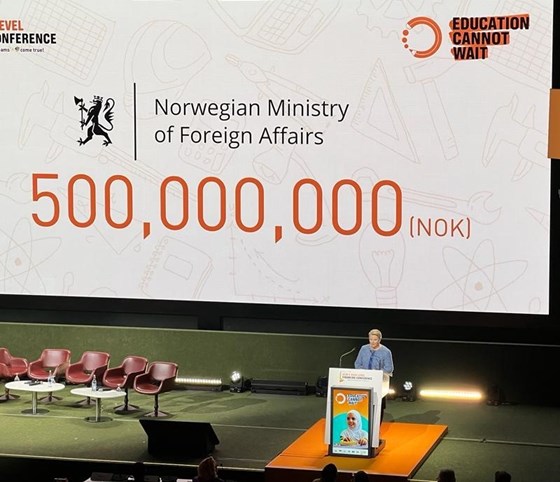  Development Minister Tvinnereim announced the contribution of NOK 500 million for the period 2023 – 2026 to the UN Fund for Education in Crisis and Conflict.