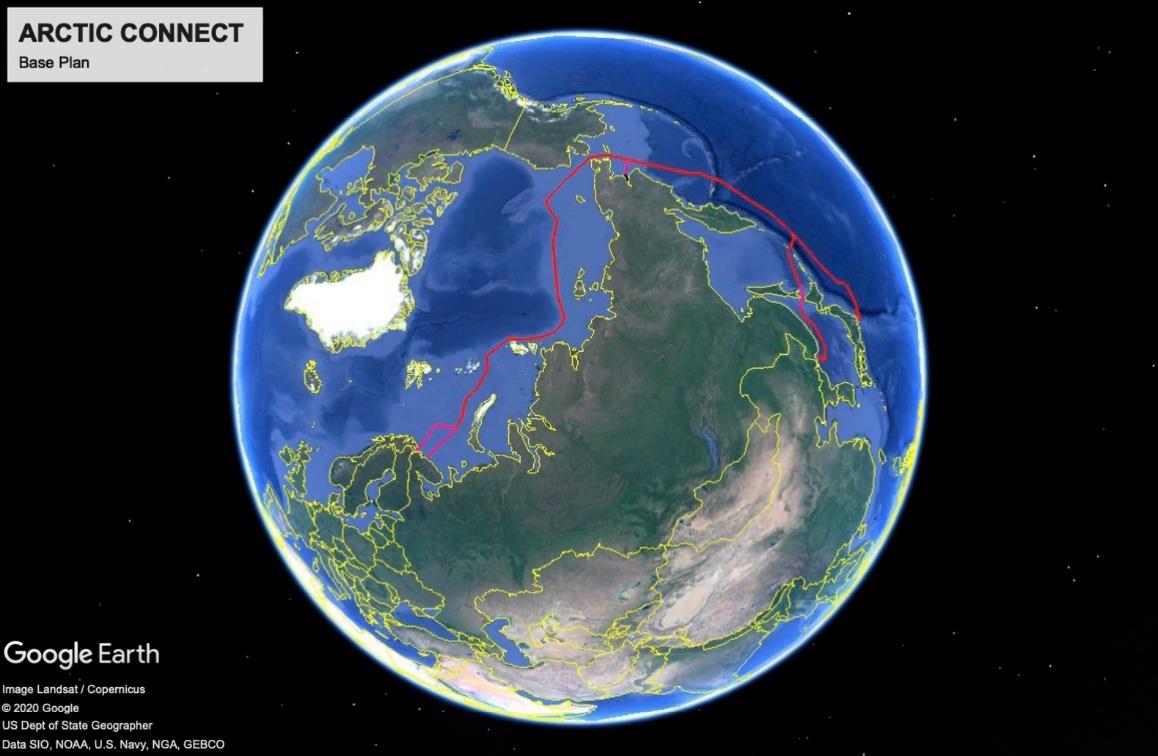 Kart: Planlagd rute Arctic Connect