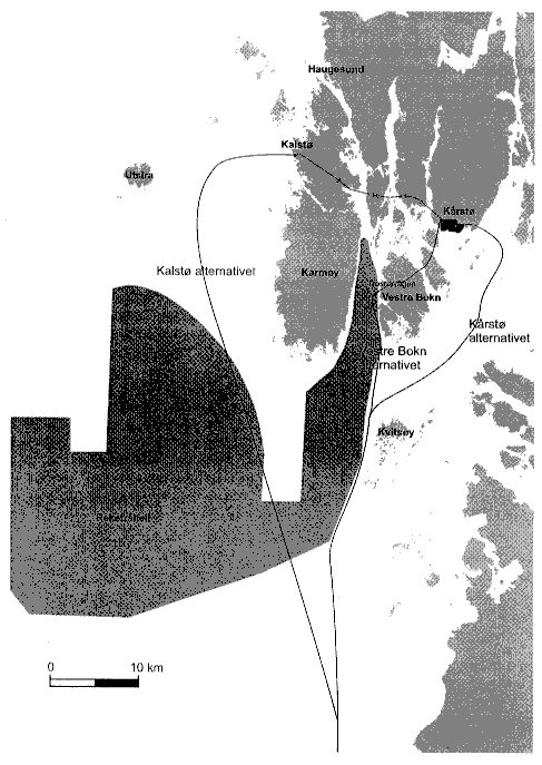 Figur 3.5 Traséalternativ ved landfall i Noreg.