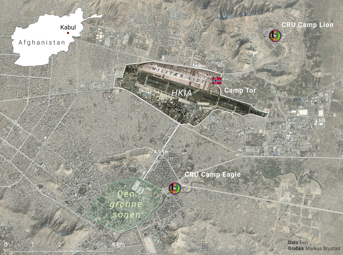 Figur 6.7 Kabul med norske og CRU 222-baser.