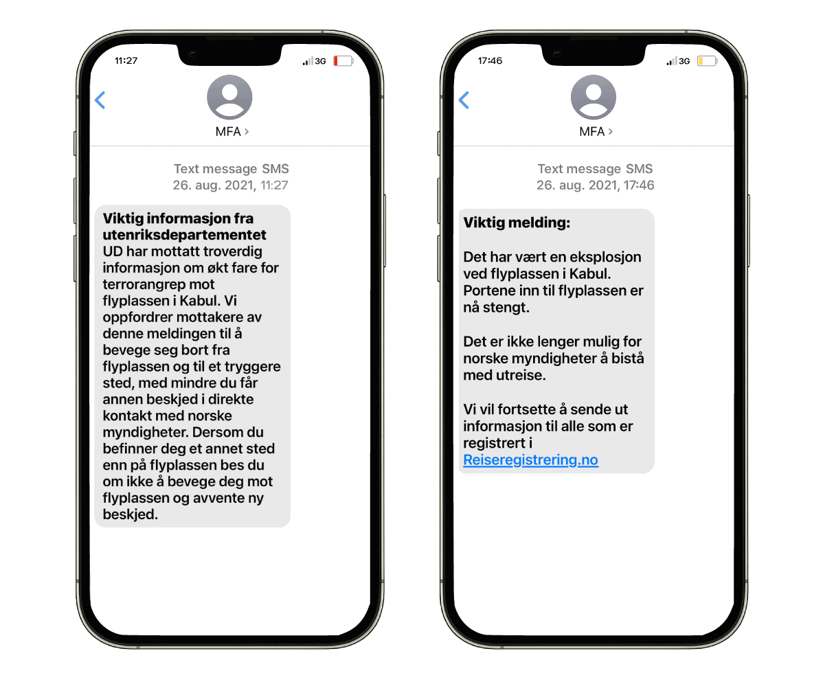 Figur 7.15 UD varslet personer i Afghanistan om terrorfare før angrepet 26. august