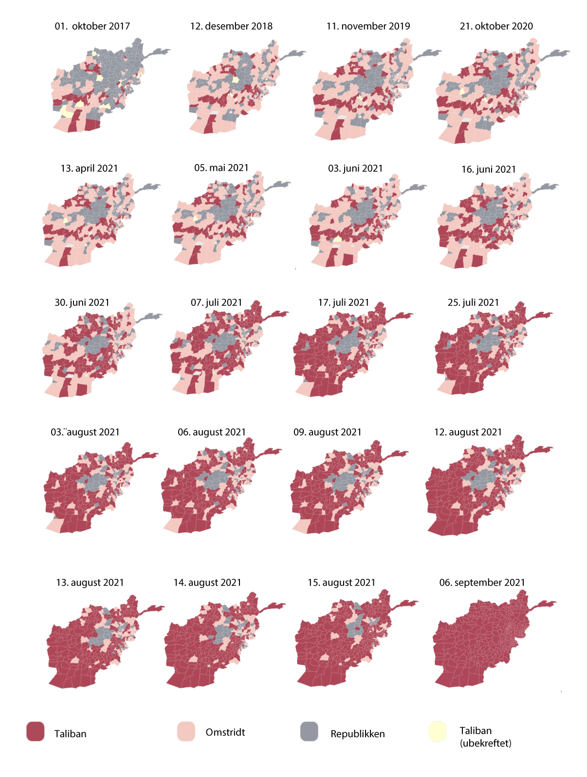 Figur 7.3 Talibans frammarsj i Afghanistan 2017–2021.