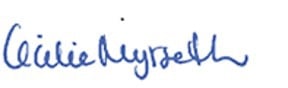 Signaturen til næringsminister Cecilie Myrseth.
