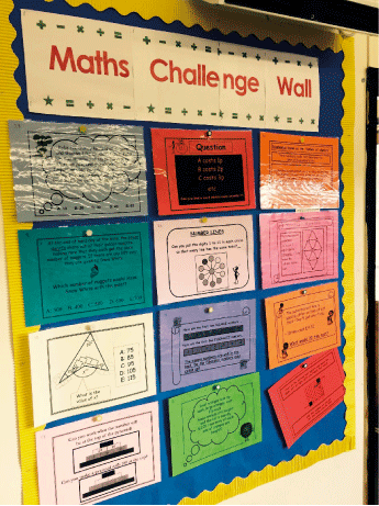 Figur 4.8 På Y Pant Comprehensive School i Cardiff jobber lærere på ulike måter med å gi elevene faglige utfordringer. Her er et eksempel fra matematikk på ungdomstrinnet der elevene kan velge oppgaver selv.
