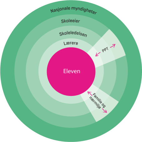 Figur 7.6 For å sikre kvalitetsvurderinger knyttet til elevens læring og utvikling må personer og institusjoner rundt eleven fylle sine roller, ta ansvar og samhandle.