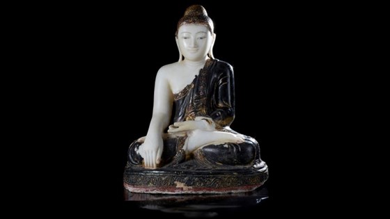 19th century alabaster Buddha sculpture.