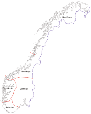 Figur 3.2 Kart over den geografiske inndelingen av nettområder
