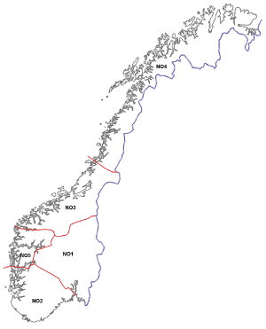 Figur 3.5 Kart over de fem prisområdene i Norge, 5. desember 2011 
