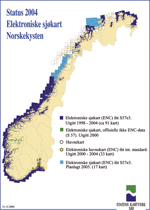 Figur 5.4 Oversikt over elektroniske kart langs norskekysten