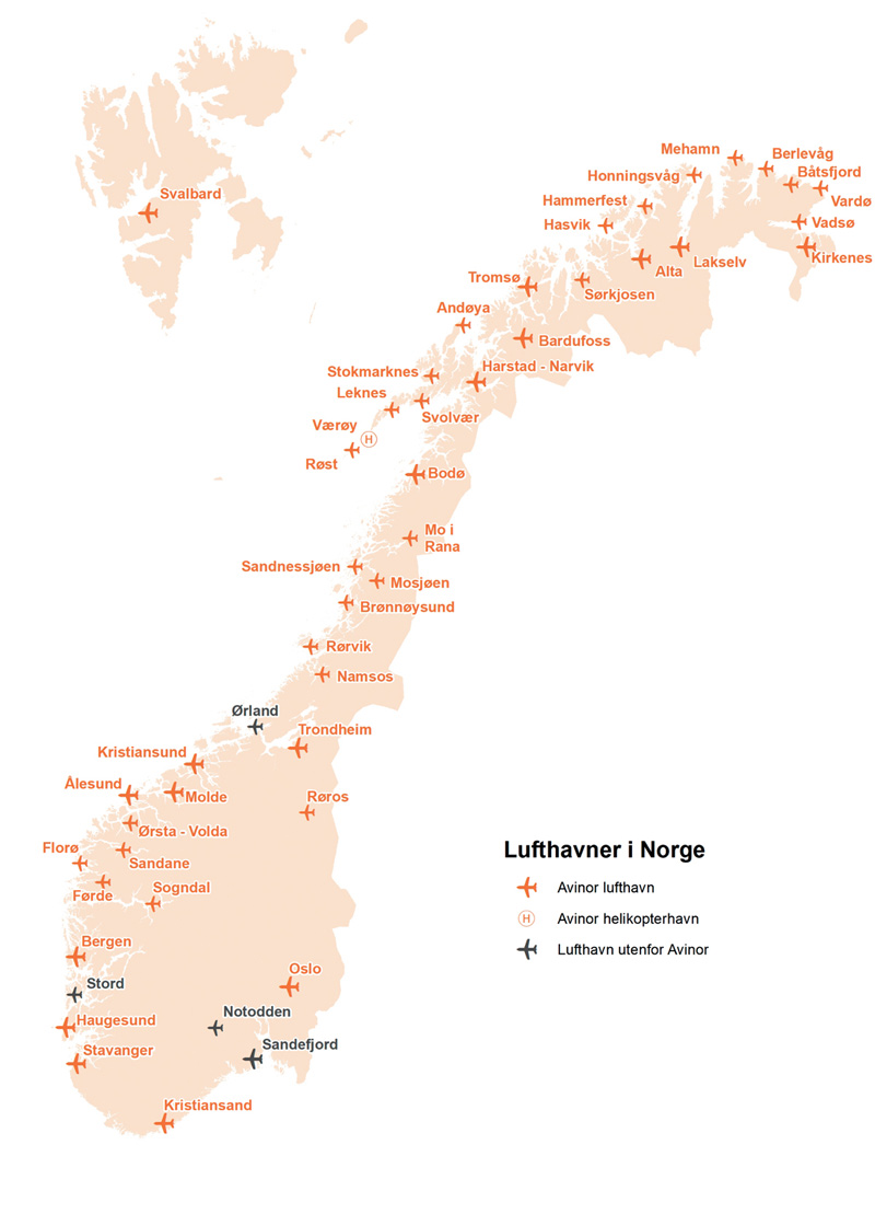 Figur 4.3 Lufthavnnettet i Norge
