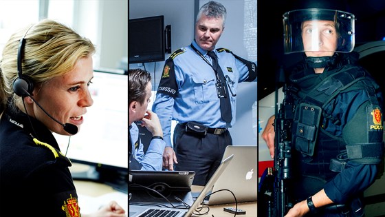 Illustrasjonsfoto med politi på kommunikasjonssentral, krisehåndtering og bevæpnet politi