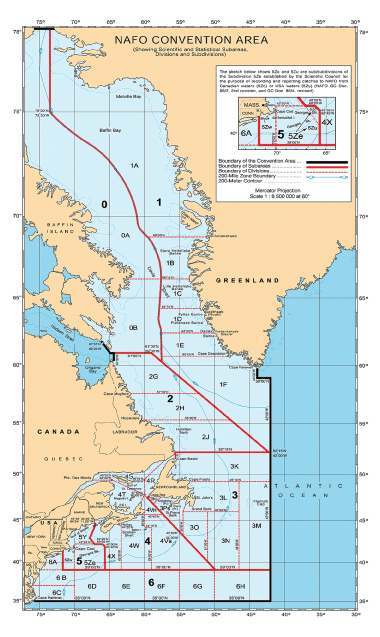Figur 3.2 NAFO sitt konvensjonsområde. 