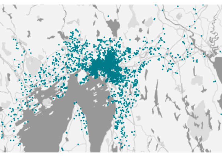 Figur 7.1 Airbnb-boliger besøkt i Oslo-området i 2016
