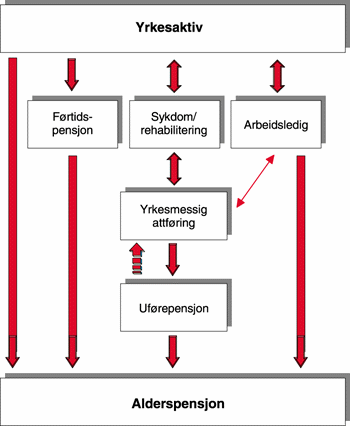 Figur 10.4 Veier fra yrkesaktivitet til alderspensjon.