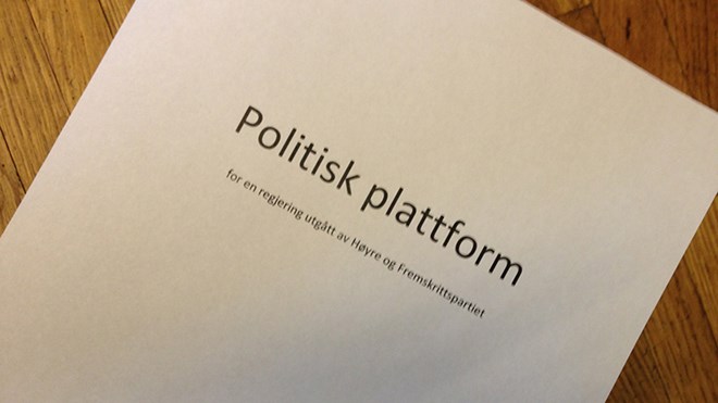 Forsiden til Politisk plattform for Solberg-regjeringen.