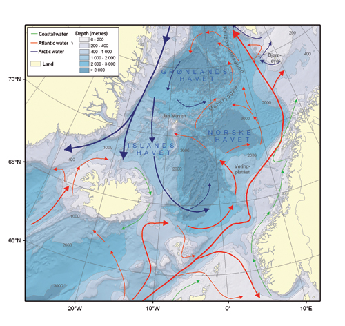 Figure 3-1.EPS Map of the ocean currents flowing into and out of the Norwegian
 Sea