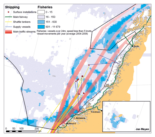 Figure 5-8.EPS Main traffic streams and fisheries activities in the management
 plan area