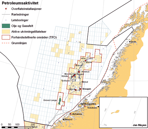Figur 5.6 Oversikt over petroleumsaktivitet i Norskehavet