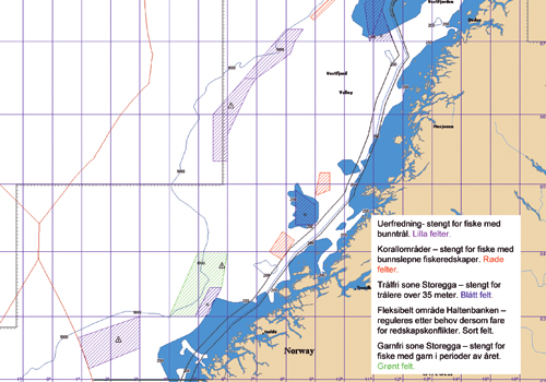 Figur 7.2 Kart over marin områdeforvaltning i fiskerisektoren
 i Norskehavet