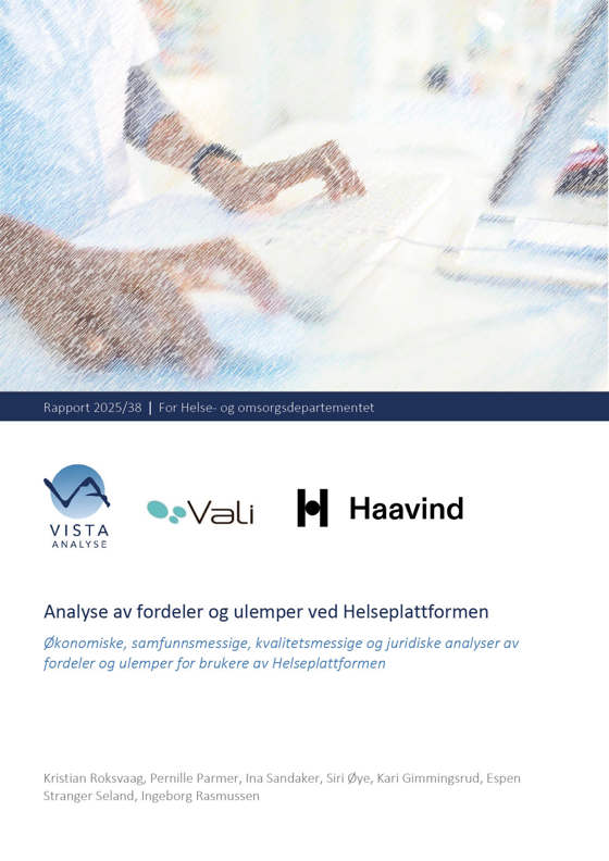 Rapportforsiden til rapport om fordeler og ulemper ved Helseplattformen