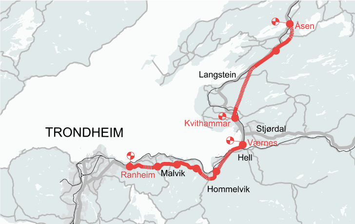 Figur 1.1 Oversiktskart E6 Ranheim – Åsen
