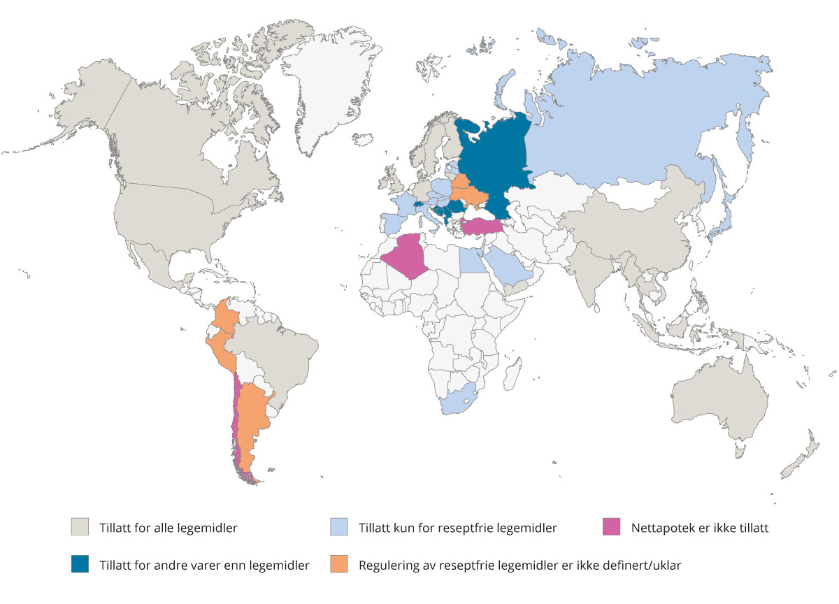 Figur 10.1 Kart over hvilke helseprodukter kan bli solgt over fjernhandel internasjonalt, 2020