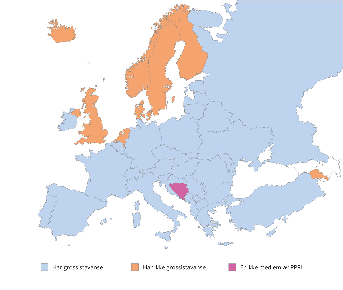 Figur 10.2 Prisregulering – regulering av grossistavanse hos PPRI-medlemsland, 2018 
